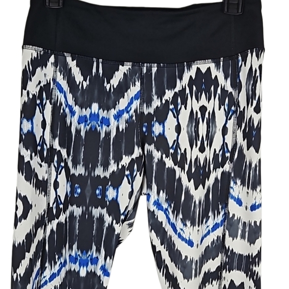 Express Workout Leggings Running Pants Black White Blue Print - Picture 2 of 5